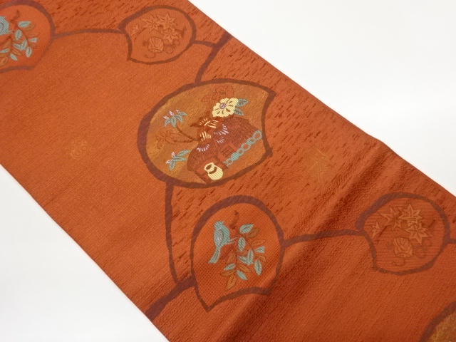 JAPANESE NAGOYA OBI / CHIKUZEN HAKATA / WOVEN FLORAL PLANTS